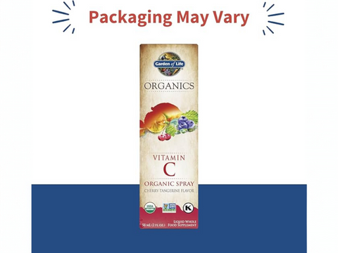 Garden of Life Organic Vitamin C Spray bottle & box, Cherry Tangerine flavour, 58ml packaging may vary.