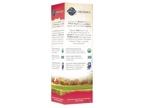 Supplement facts and organic ingredients list for Vitamin C Spray.