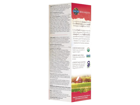 Supplement facts and organic ingredients list for Vitamin C Spray.