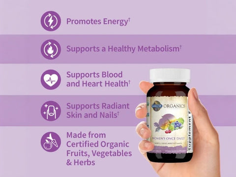 Garden of Life Organics Once Daily Whole Food Multivitamin Vegan Tablet for Women supplement facts nutrition information panel
