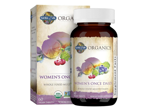Garden of Life Organics Once Daily Whole Food Multivitamin Vegan Tablet for Women bottle front label packaging- 60 tablets