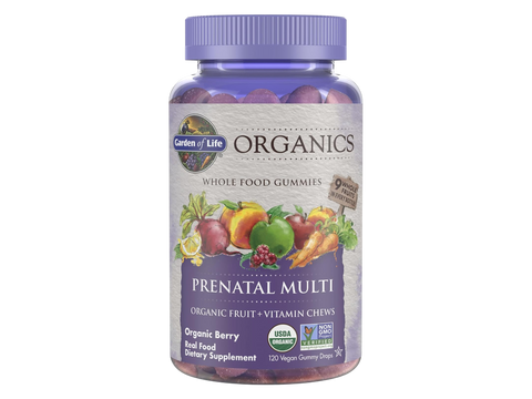 Garden of Life Organics Prenatal Gummies Multivitamin Vegan Berry 120 Count bottle front label packaging