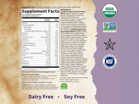 Garden of Life Organics Prenatal Gummies Multivitamin Vegan Berry 120 Count supplement facts nutrition information panel