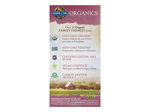 Garden of Life Organics Vegan Multivitamin Tablets for Women 40 Plus with B12 and Iron ingredients information label