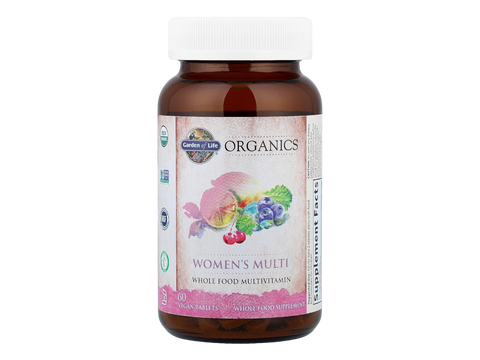 Garden of Life Organics Vegan Multivitamin Tablets for Women 40 Plus with B12 and Iron bottle front label packaging- 60 tablets