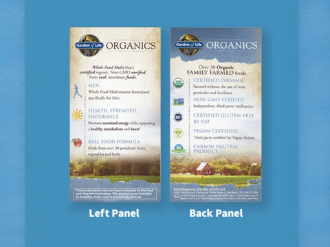 Garden of Life Organics Whole Food Multivitamin for Men Vegan Tablets ingredients information label