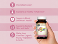 Garden of Life Organics Women's Multivitamin Whole Food 60 Tablets side bottle packaging with key benefits detail