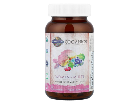 Garden of Life Organics Women's Multivitamin Whole Food 60 Tablets front bottle packaging showing product name and branding