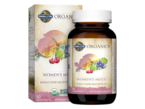 Garden of Life Organics Women's Multivitamin Whole Food 60 Tablets front bottle packaging showing product name and branding