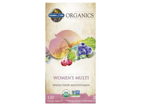 Garden of Life Organics Women's Multivitamin Whole Food 60 Tablets front bottle packaging showing product name and branding