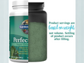 Garden of Life Perfect Food Super Greens Formula Powder scoop with green superfood powder next to tub