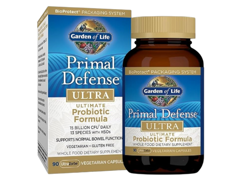 Garden of Life Primal Defense Probiotic 15B CFU and HSOs Vegan Capsules bottle front label packaging- 90 capsules