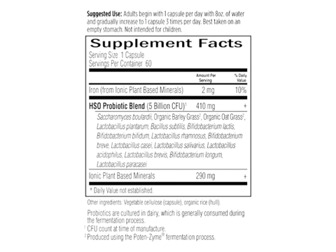 Garden of Life Primal Defense Probiotic 15B CFU and HSOs Vegan Capsules supplement facts nutrition information panel