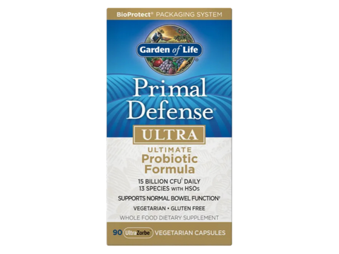 Garden of Life Primal Defense Probiotic 15B CFU and HSOs Vegan Capsules bottle front label packaging- 90 capsules