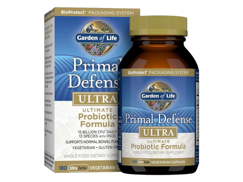 Garden of Life Primal Defense Probiotic 15B CFU and HSOs Vegan Capsules bottle front label packaging- 180 capsules