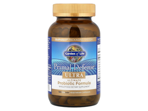 Garden of Life Primal Defense Probiotic 15B CFU and HSOs Vegan Capsules bottle front label packaging- 180 capsules