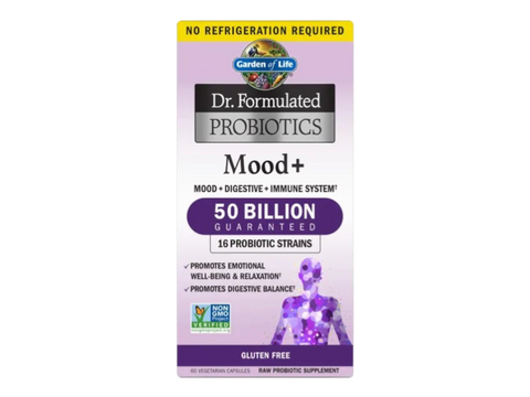 Garden of Life Probiotics Mood Plus 50 Billion CFU and Ashwagandha 60 Veggie Caps bottle front label packaging