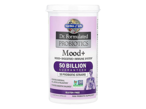 Garden of Life Probiotics Mood Plus 50 Billion CFU and Ashwagandha 60 Veggie Caps bottle front label packaging