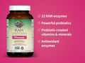 Garden of Life RAW Enzymes for Women 22 Enzymes with Probiotics 90 Veg Caps side bottle packaging with key benefits detail
