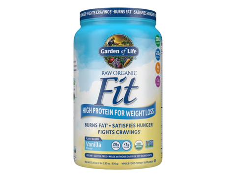 Garden of Life RAW Organic Fit Vegan Protein Shake Powder front tub packaging showing product name and branding- vanilla flavor