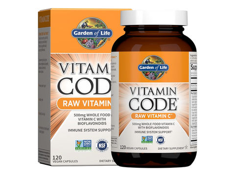 Garden of Life RAW Vitamin C 500 mg with Probiotics 60 Capsules front bottle packaging showing product name and branding