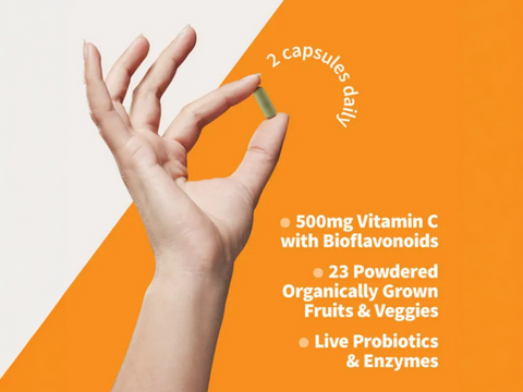 Garden of Life RAW Vitamin C 500 mg with Probiotics 60 Capsules with key benefits detail