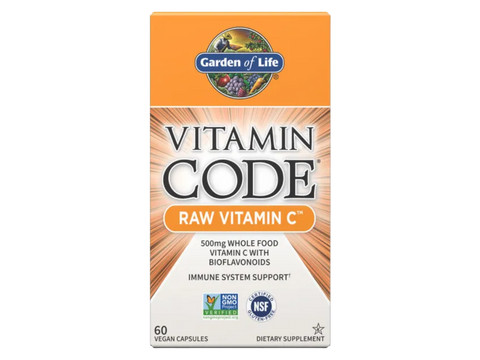 Garden of Life RAW Vitamin C 500 mg with Probiotics 60 Capsules front bottle packaging showing product name and branding