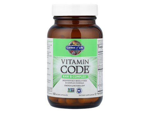 Garden of Life Raw B Complex Vitamin Vegan Capsules with Probiotics bottle front label packaging- 60 capsules