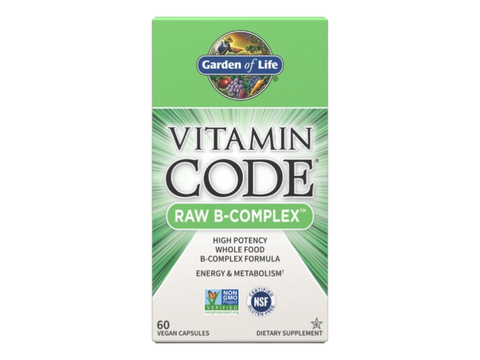 Garden of Life Raw B Complex Vitamin Vegan Capsules with Probiotics bottle front label packaging- 60 capsules