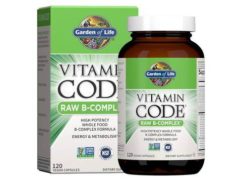 Garden of Life Raw B Complex Vitamin Vegan Capsules with Probiotics bottle front label packaging- 120 capsules