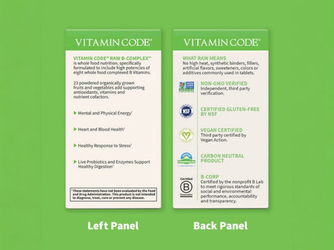 Garden of Life Raw B Complex Vitamin Vegan Capsules with Probiotics ingredients information label