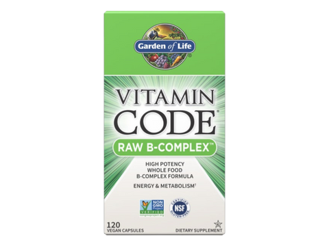 Garden of Life Raw B Complex Vitamin Vegan Capsules with Probiotics bottle front label packaging- 120 capsules
