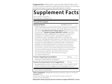 Garden of Life Raw Probiotics 100 Billion CFU 34 Strains and Enzymes 30 Veg Caps supplement facts nutrition information panel