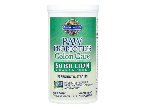 Garden of Life Raw Probiotics 50 Billion CFU Once Daily 30 Capsules front bottle packaging showing product name and branding