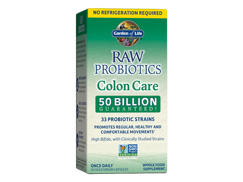 Garden of Life Raw Probiotics 50 Billion CFU Once Daily 30 Capsules front bottle packaging showing product name and branding
