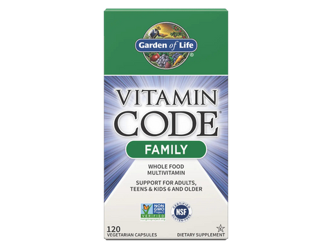 Garden of Life Vitamin Code Family Multi Whole Food Multivitamin 120 Vegan Caps bottle front label packaging