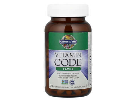 Garden of Life Vitamin Code Family Multi Whole Food Multivitamin 120 Vegan Caps bottle front label packaging