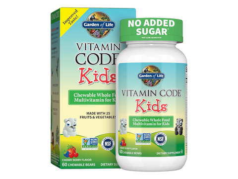 Garden of Life Vitamin Code Kids Chewable Multivitamin Cherry Berry front bottle packaging showing product name and branding- 60 chewable bears