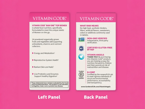 Garden of Life Vitamin Code RAW ONE for Women Once Daily Multi side bottle packaging with key benefits detail