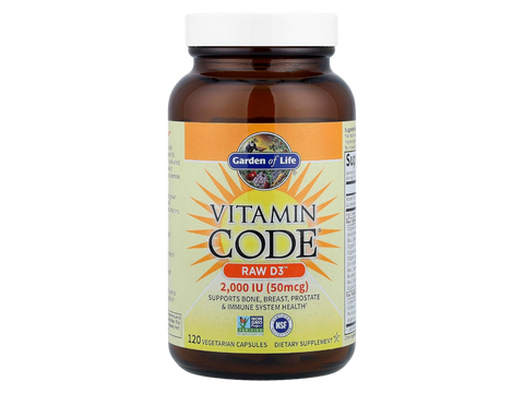 Garden of Life Vitamin Code Raw D3 2000 IU with Chlorella and Enzymes bottle front label packaging- 120 capsules