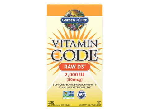 Garden of Life Vitamin Code Raw D3 2000 IU with Chlorella and Enzymes bottle front label packaging- 120 capsules