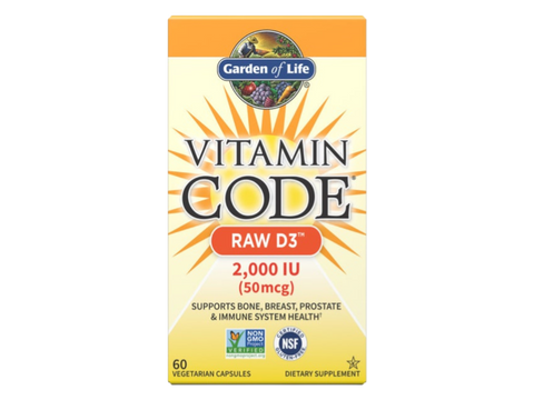 Garden of Life Vitamin Code Raw D3 2000 IU with Chlorella and Enzymes bottle front label packaging- 60 capsules