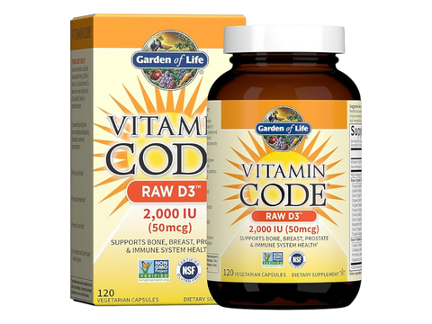 Garden of Life Vitamin Code Raw D3 2000 IU with Chlorella and Enzymes bottle front label packaging- 120 capsules
