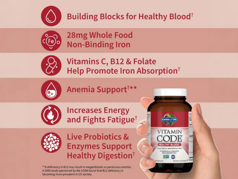 Garden of Life Vitamin Code Raw Iron with Vitamin C and Probiotics 60 Veg Caps ingredients information label