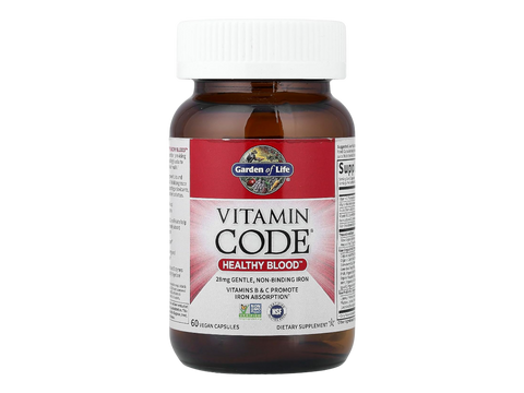Garden of Life Vitamin Code Raw Iron with Vitamin C and Probiotics 60 Veg Caps bottle front label packaging