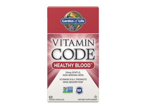 Garden of Life Vitamin Code Raw Iron with Vitamin C and Probiotics 60 Veg Caps bottle front label packaging
