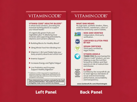 Garden of Life Vitamin Code Raw Iron with Vitamin C and Probiotics 60 Veg Caps ingredients information label