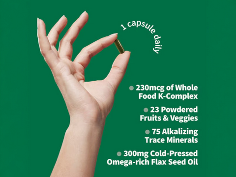 Garden of Life Vitamin Code Raw K Complex Vitamin K2 & K1 60 Veg Caps with key benefits detail