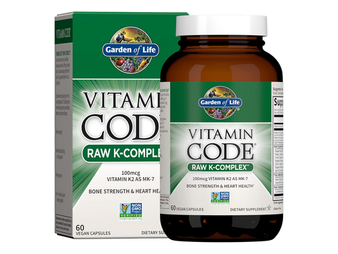 Garden of Life Vitamin Code Raw K Complex Vitamin K2 & K1 60 Veg Caps front bottle packaging showing product name and branding