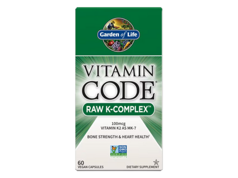 Garden of Life Vitamin Code Raw K Complex Vitamin K2 & K1 60 Veg Caps front bottle packaging showing product name and branding
